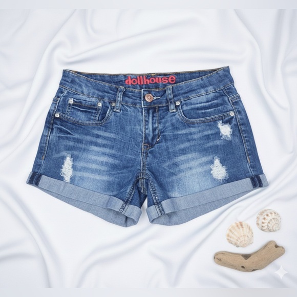Dollhouse Pants - DOLLHOUSE Women’s Blue Distressed Denim Shorts